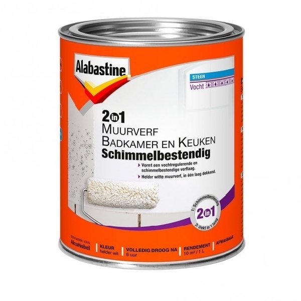 Alabastine 2in1 muurverf badkamer en keuken antraciet 1 ltr